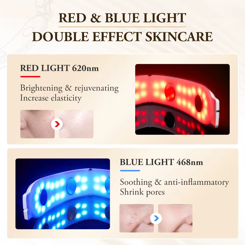 V-Face Lifting Beauty Device 4-Pole Double Chin Remove EMS Facial Slimming Red/Blue Light Heat Massage Face Lift Machine