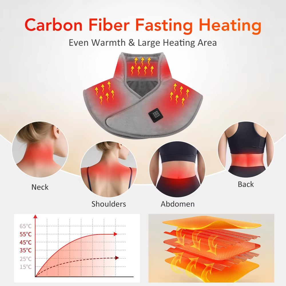 Electric Heating Shoulder Neck Pad Massager Three Gear Hot Compress Cervical Shawl Warmer USB for Shoulder Neck Back Relax Brace