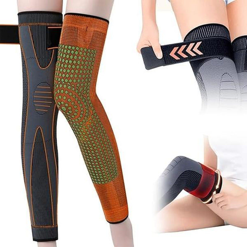 ​High-Elasticity Unisex Extended-Length Wrap Knee Brace, Breathable Knit Support Sleeve with Artemisia Warmth for Sports & Running, Adjustable Compression Strap for Basketball, Hiking, Joint Pain Relief (Orange)​