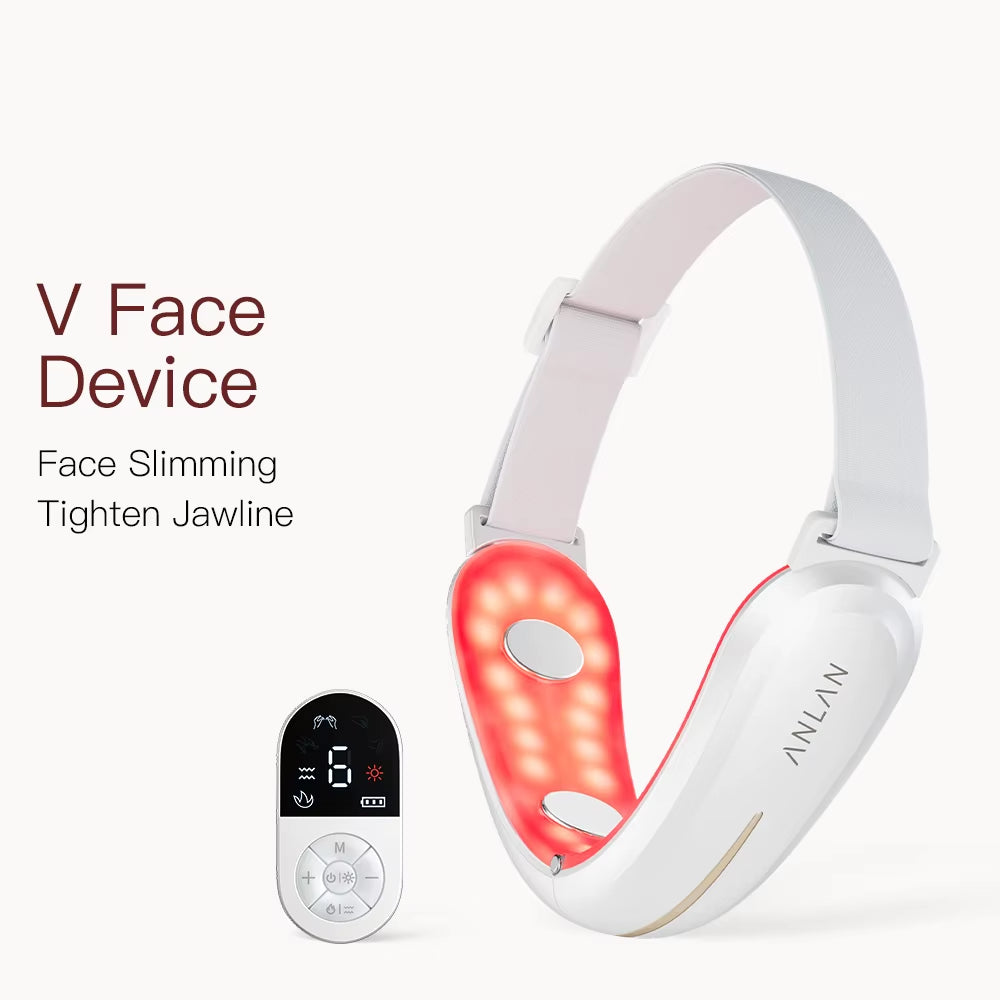 V-Face Lifting Beauty Device 4-Pole Double Chin Remove EMS Facial Slimming Red/Blue Light Heat Massage Face Lift Machine