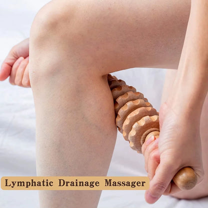 1Pc 12 Rollers Handheld Wooden Massager for Trigger Point Therapy, Cellulite Reduction, and Muscle Relaxation