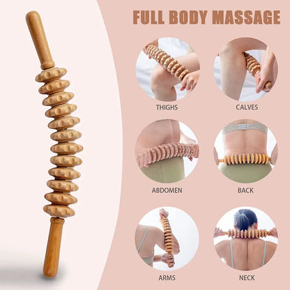 1Pc 12 Rollers Handheld Wooden Massager for Trigger Point Therapy, Cellulite Reduction, and Muscle Relaxation