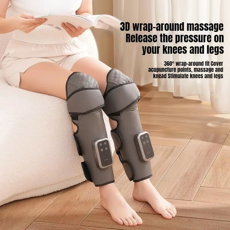 Wireless Knee and Calf Massager Heated Air Pressure 360° Wrap Portable Physiotherapy Device for Cold Legs Joints Adjustable Hot