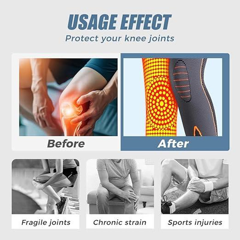 ​High-Elasticity Unisex Extended-Length Wrap Knee Brace, Breathable Knit Support Sleeve with Artemisia Warmth for Sports & Running, Adjustable Compression Strap for Basketball, Hiking, Joint Pain Relief (Orange)​