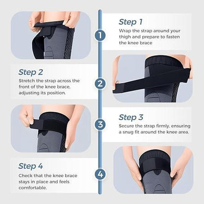 ​High-Elasticity Unisex Extended-Length Wrap Knee Brace, Breathable Knit Support Sleeve with Artemisia Warmth for Sports & Running, Adjustable Compression Strap for Basketball, Hiking, Joint Pain Relief (Orange)​